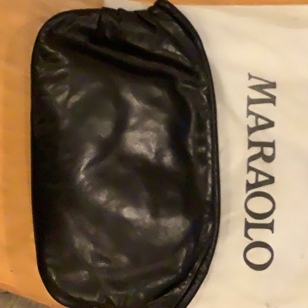 Maraolo black leather clutch. Made in Italy. Like new. 14 in wide x 9 in high.